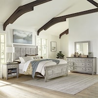 Farmhouse 4-Piece Decorative King Panel Bedroom Group with Nightstand