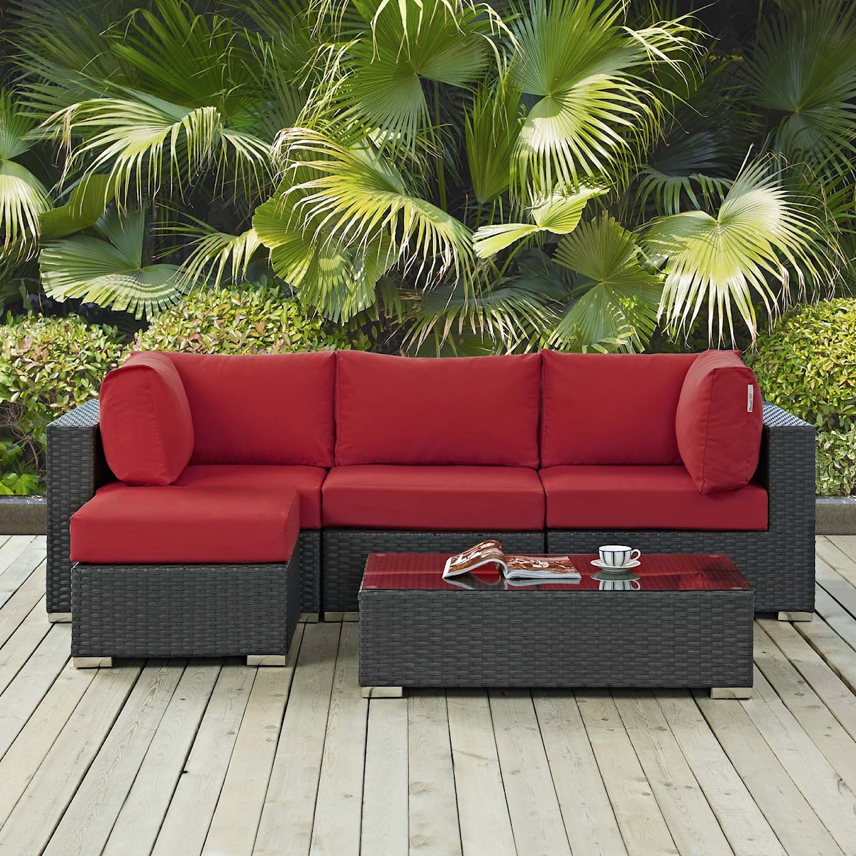 Modway Sojourn Outdoor 5 Piece Sectional Set