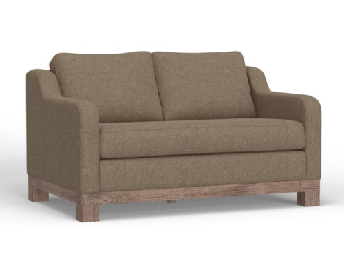 Contemporary Loveseat with Bench Cushion and Exposed Wooden Base