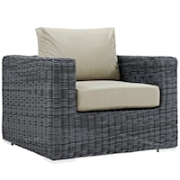 Outdoor Coastal Patio Fabric Sunbrella® Armchair - Gray/Beige