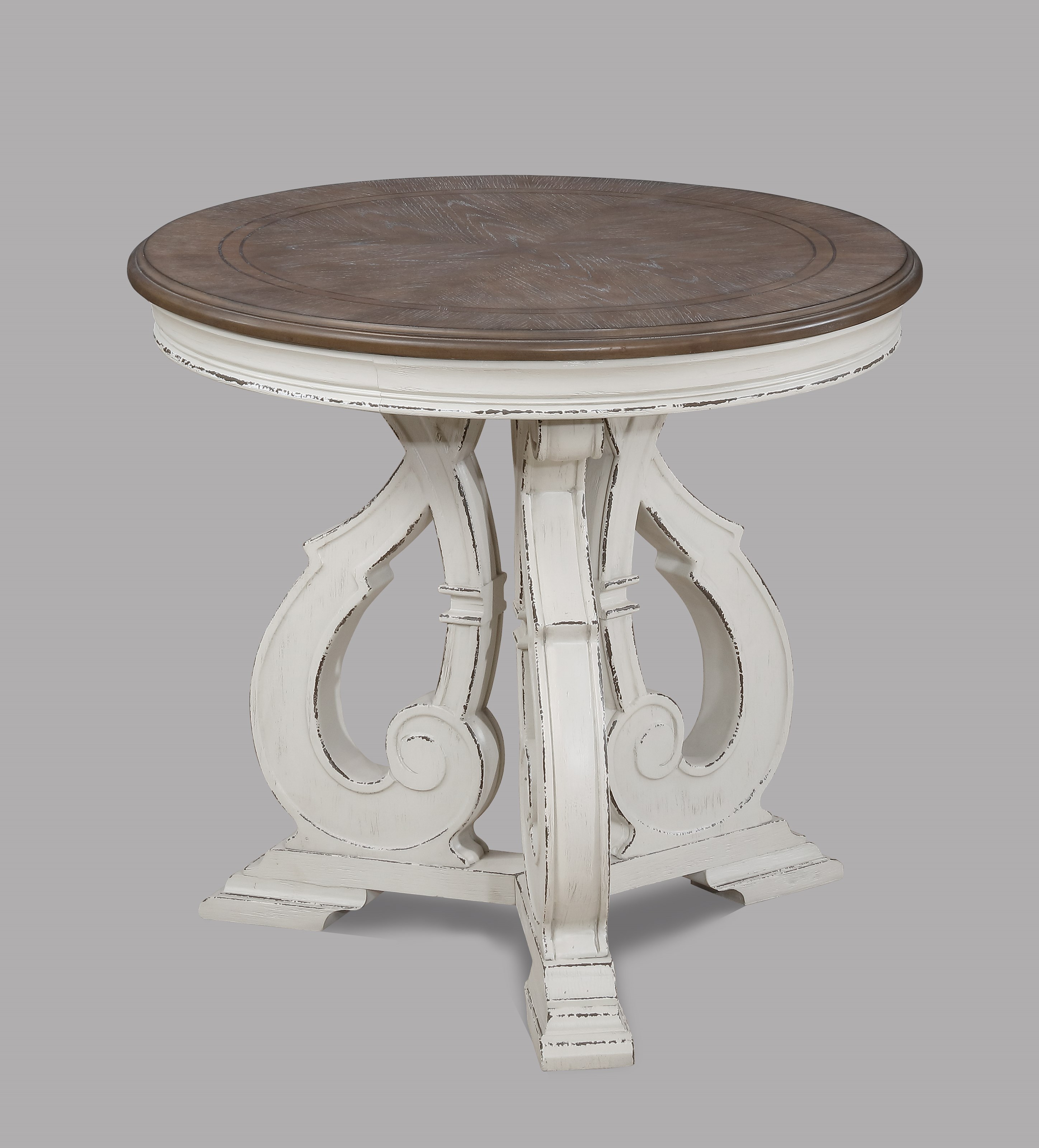 distressed round accent table