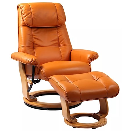 Reclining Chair and Ottoman w/ Natural Wood