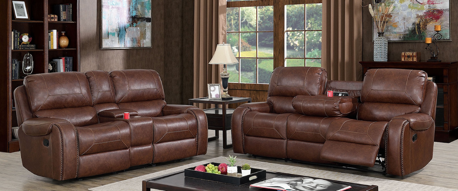 Transitional Sofa and Loveseat Set with Nailhead Trim 