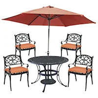 Traditional 6 Piece Outdoor Dining Set with Umbrella and Cushions