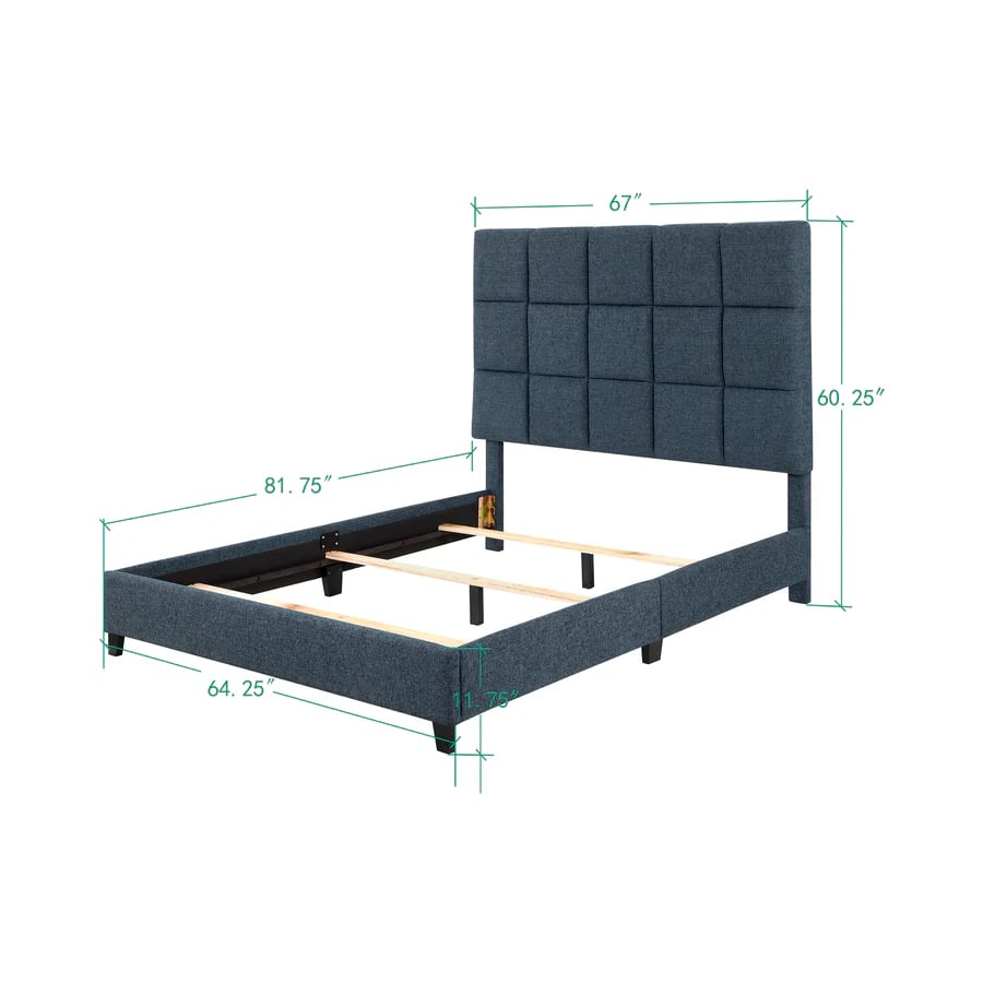 Legends Furniture Bridger Upholstered Squares Panel Bed Navy