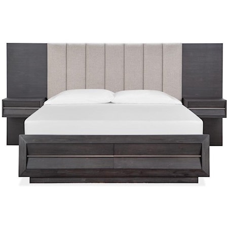 King Wall Bed with Two Nightstands, Channel Tufted Headboard, Footboard Storage