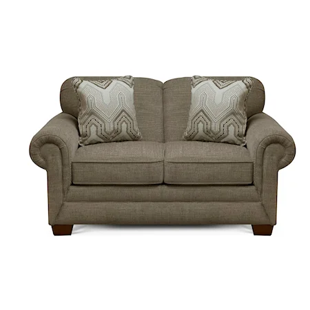 Transitional Loveseat with Rolled Arms