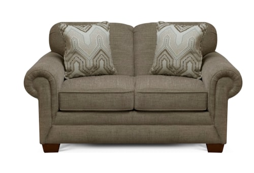 Transitional Loveseat with Rolled Arms