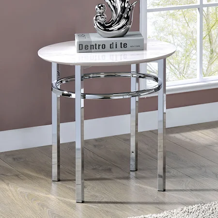 Contemporary Faux Marble Round End Table