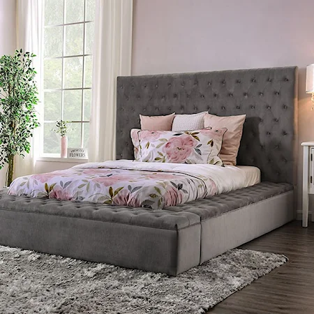 Transitional King Upholstered Bed with Storage