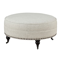 Traditional Round Cocktail Ottoman with Nail Head Trim