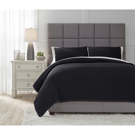 Queen Thornam Black Coverlet Set