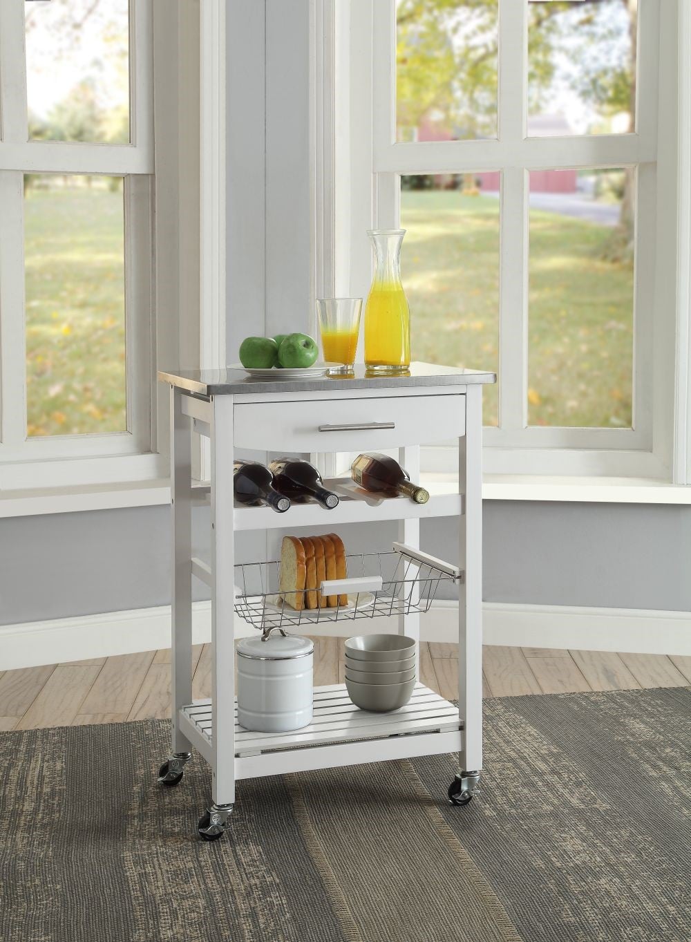 Kitchen Island White Stainless Steel Top