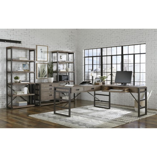 Rustic L-Shaped Desk with Keyboard Drawer
