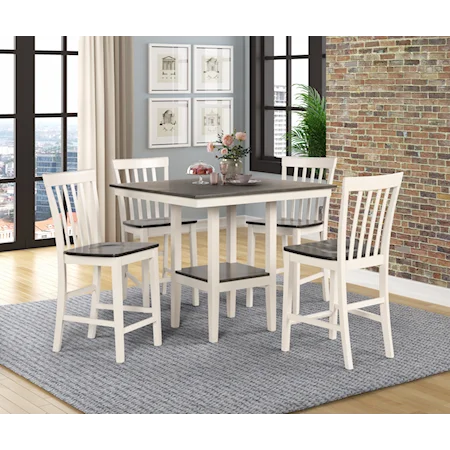 Casual 5-Piece Counter Height Dining Set with Two Tone FInish