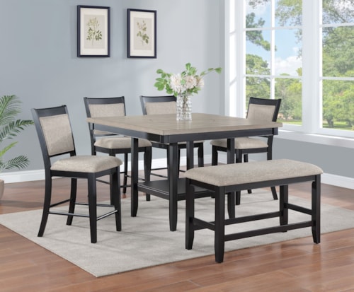 Transitional 6-Piece Counter Height Dining Set with Bench