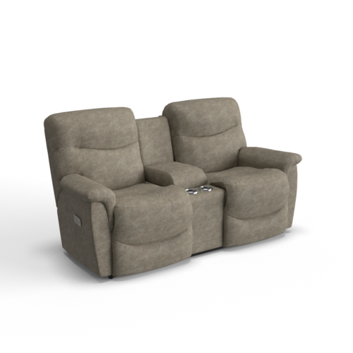 Transitional Power Reclining Loveseat with Power Headrest, Lumbar, and Console