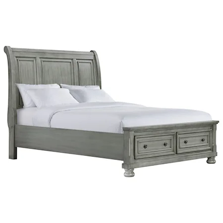 Transitional Queen Sleigh Bed with Footboard Storage
