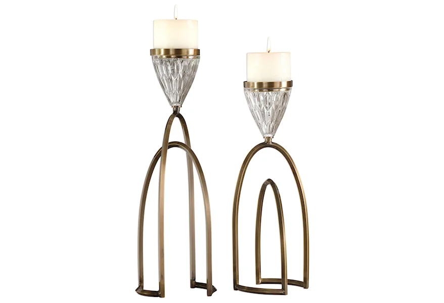 Accessories - Candle Holders Carma Bronze And Crystal Candleholders by Uttermost at Mueller Furniture