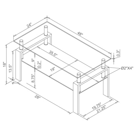 Dyer 1-shelf Glass Top Coffee Table