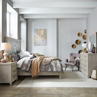 Contemporary 4-Piece California King Bedroom Set with Decorative Tile Design Headboard