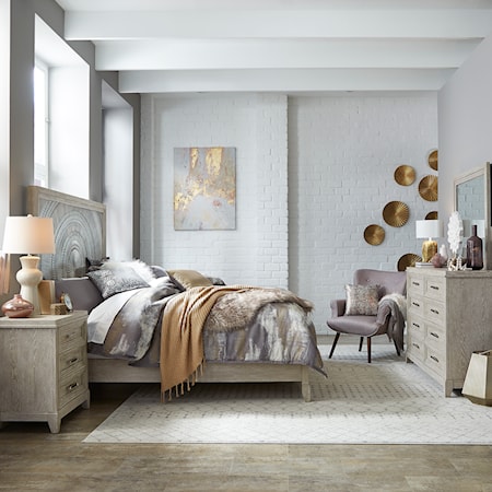 Contemporary 4-Piece California King Bedroom Set with Decorative Tile Design Headboard