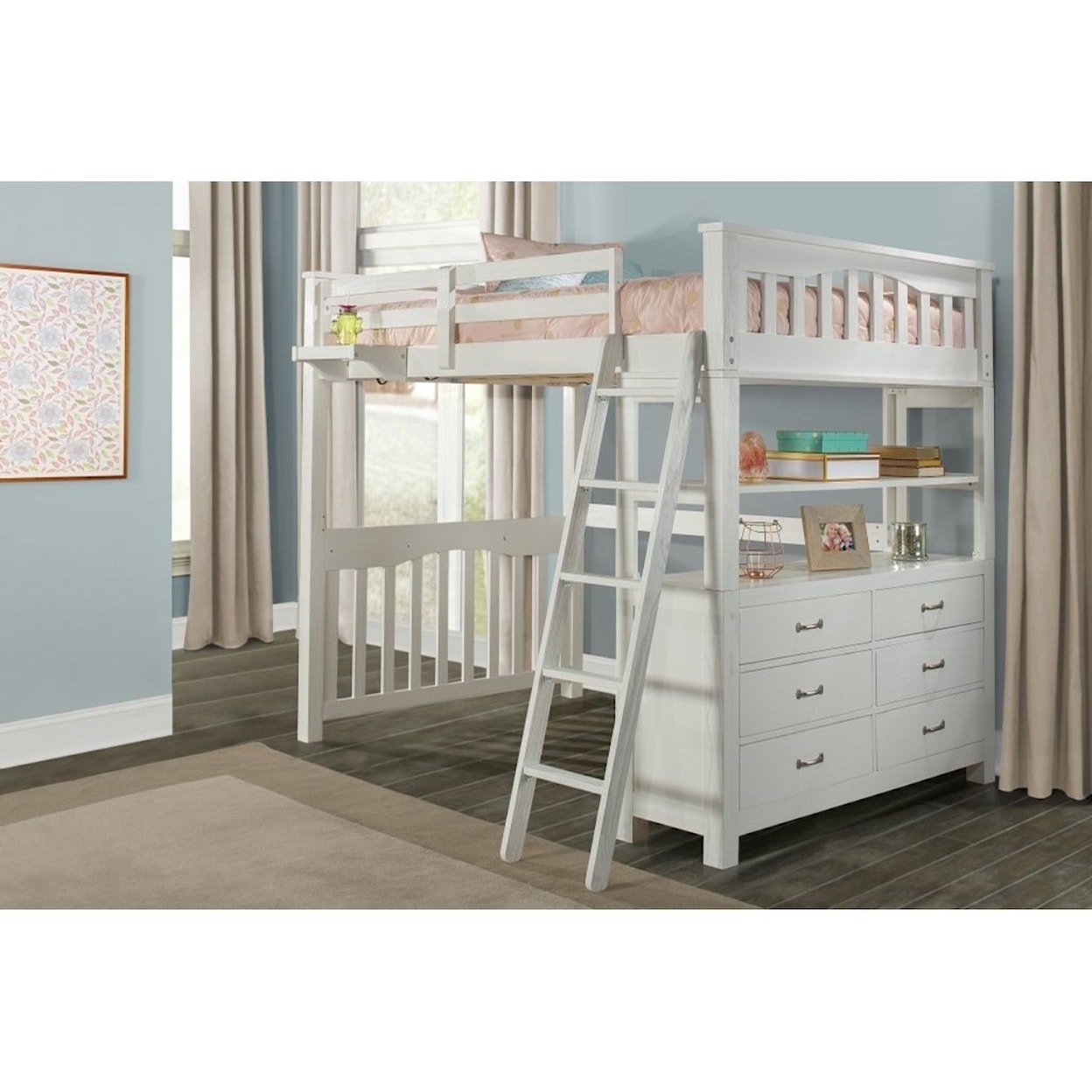 NE Kids Highlands Full Loft Bed with Hanging Tray