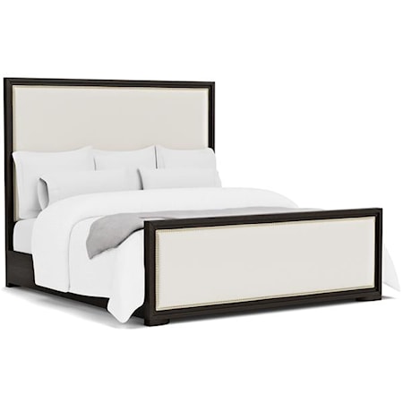 Contemporary Upholstered King Panel Bed with Nailhead Trimming