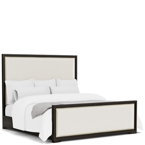 Contemporary Queen Upholstered Panel Bed with Nailhead Trimming