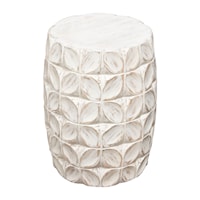 Solid Mango Wood Accent Table in Distressed White Finish w/ Leaf Motif