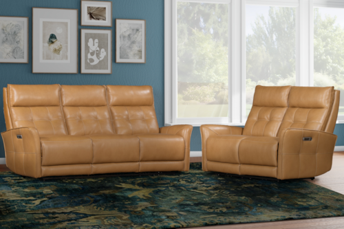 Mid-Century Modern Zero Gravity Power Reclining Sofa and Loveseat Set with Power Headrests