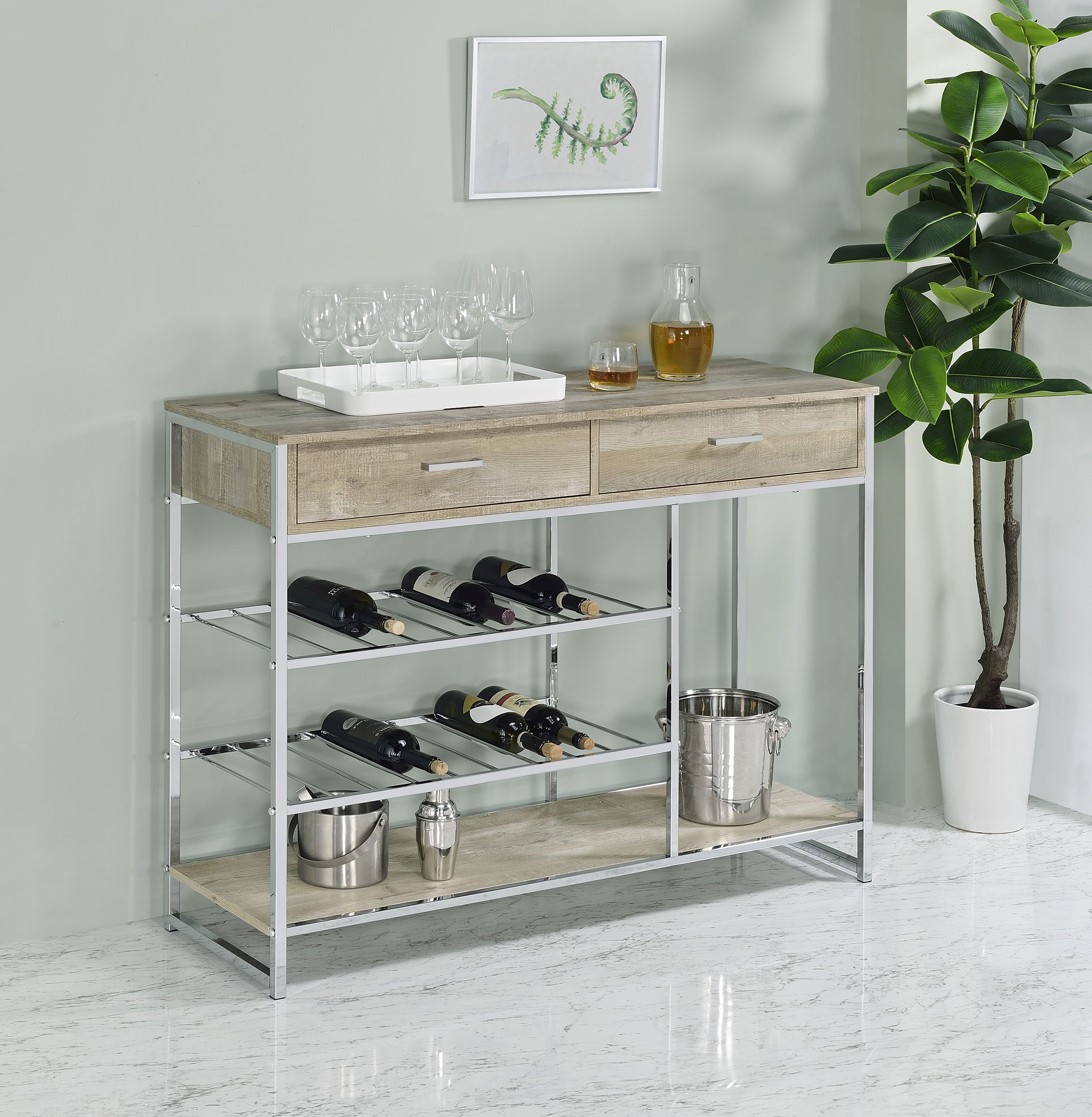2-drawer Home Bar Storage w/ Wine Rack