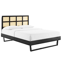 Cane and King Platform Bed With Angular Legs