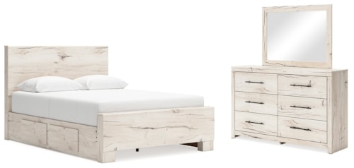 Queen Panel Bed With Storage, Dresser And Mirror