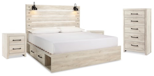 King Panel Bed With Storage, Chest And 2 Nightstands