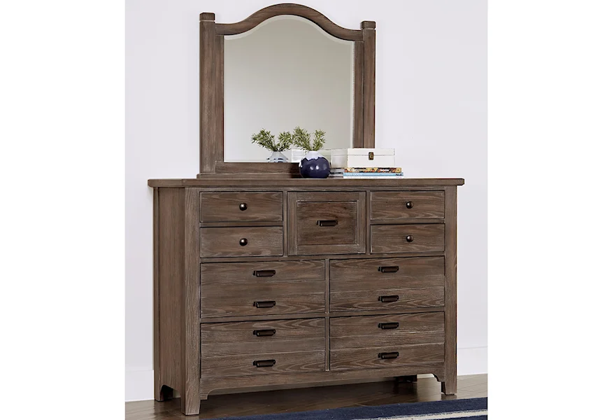 Bungalow Master Dresser with Master Arch Mirror by Laurel Mercantile Co. at VanDrie Home Furnishings
