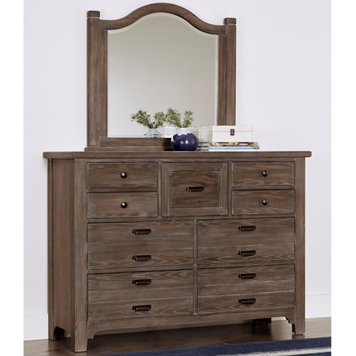 Transitional 9-Drawer Dresser and Arched Mirror Set