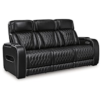 Leather Match Power Reclining Sofa with Adj Headrest