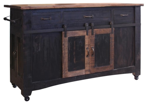 Rustic Kitchen Island with Sliding Doors
