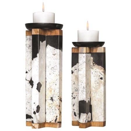 Illini Stone Candleholders, S/2