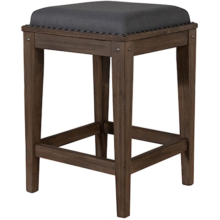 Rustic Industrial Upholstered Console Stool with Nail Head Trim