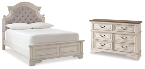 Full Upholstered Panel Bed With Dresser