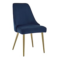 Contemporary Blue Velvet Dining Chair with Gold Legs