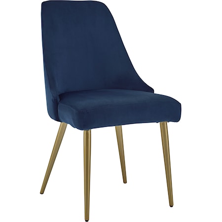 Contemporary Blue Velvet Dining Chair with Gold Legs