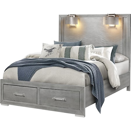 Queen Storage Bed with Built-In Lamps