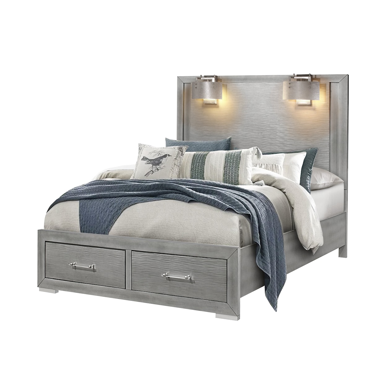 Global Furniture Tiffany Queen Storage Bed with Built-In Lamps