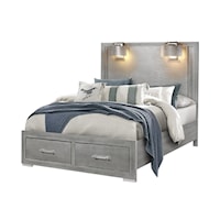 Contemporary Silver Queen Storage Bed with Built-In Lamps