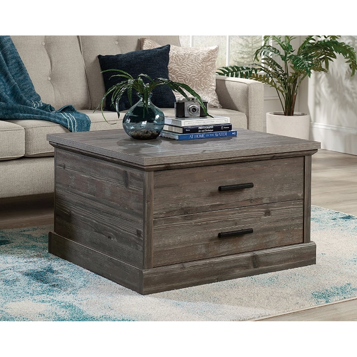 Sauder Aspen Post Coffee Table with Large Storage Drawer