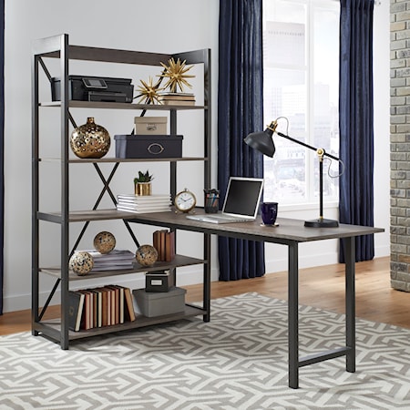 Contemporary Desk and Bookcase Set with Floating Shelf Design