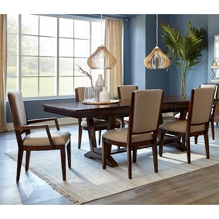 7-Piece Transitional Solid Wood Dining Set with Trestle Table
